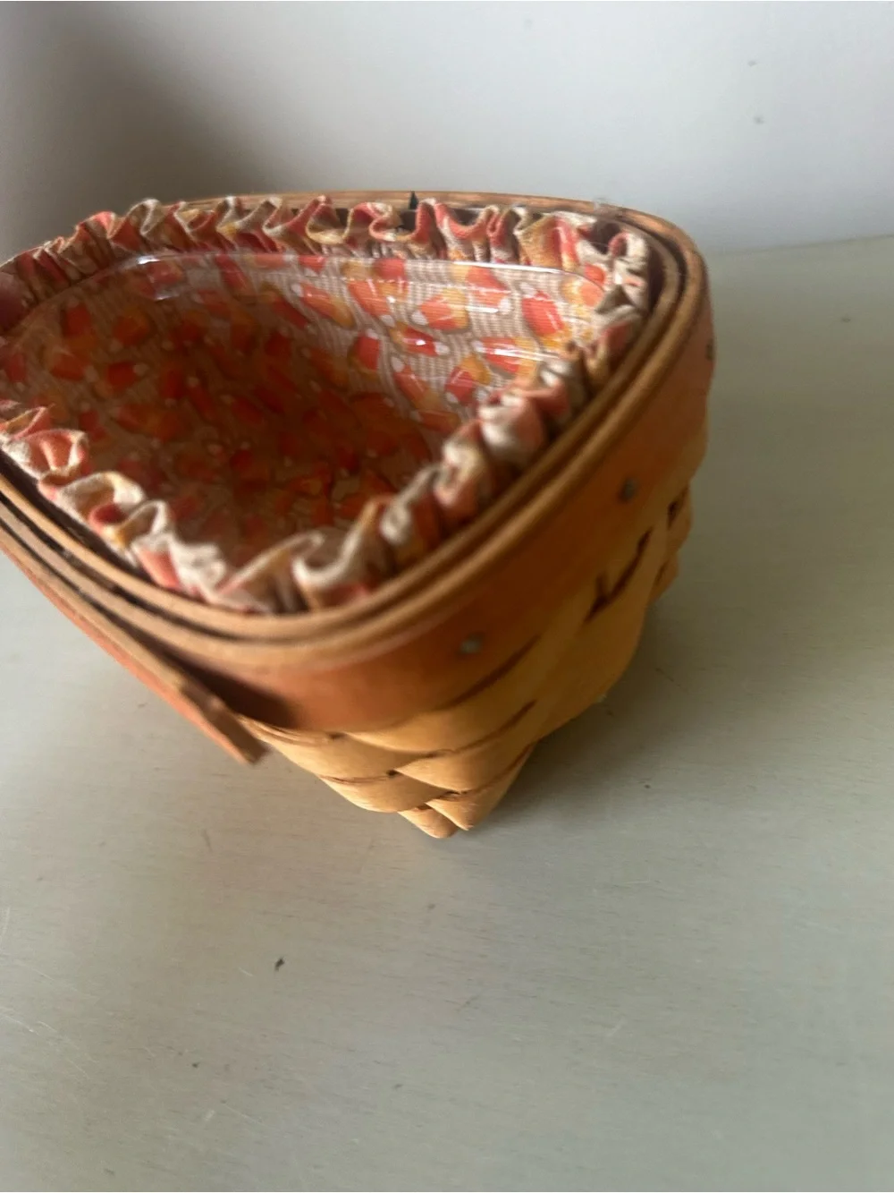 Longaberger candy corn basket with liner protector and tie on